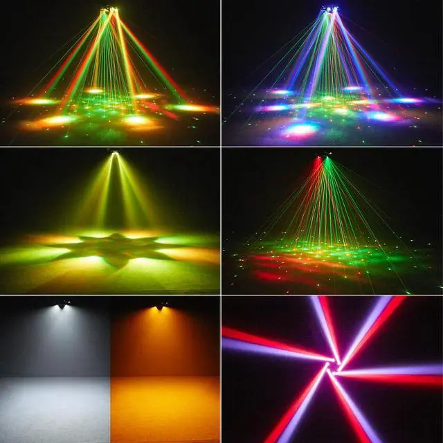 Alt view image 2 of 6 - Moving Head DJ Lights, 150W LED Stage Light 4 in 1 with RGBW 6 Arms Beam, Bee-Eye Light, Red Green Starry and White Amber Strobe, Remote & DMX Control for Disco Club Party DJ Stage Lighting