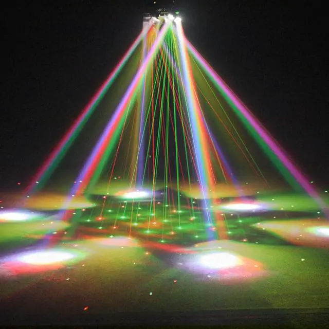 Alt view image 3 of 6 - Moving Head DJ Lights, 150W LED Stage Light 4 in 1 with RGBW 6 Arms Beam, Bee-Eye Light, Red Green Starry and White Amber Strobe, Remote & DMX Control for Disco Club Party DJ Stage Lighting