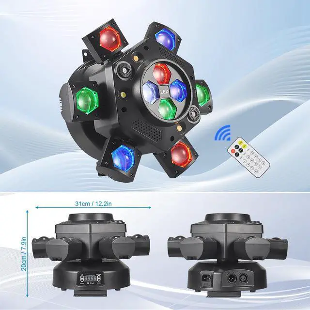 Alt view image 6 of 6 - Moving Head DJ Lights, 150W LED Stage Light 4 in 1 with RGBW 6 Arms Beam, Bee-Eye Light, Red Green Starry and White Amber Strobe, Remote & DMX Control for Disco Club Party DJ Stage Lighting