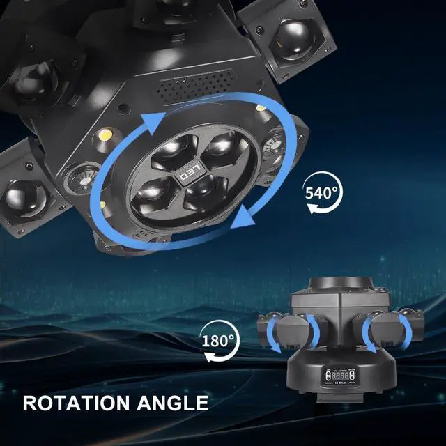 Alt view image 5 of 6 - Moving Head DJ Lights, 150W LED Stage Light 4 in 1 with RGBW 6 Arms Beam, Bee-Eye Light, Red Green Starry and White Amber Strobe, Remote & DMX Control for Disco Club Party DJ Stage Lighting