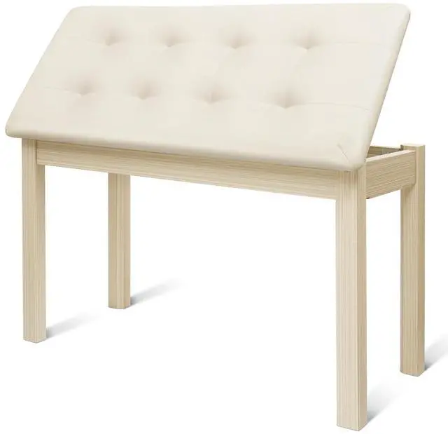 Main image of Duet Piano Bench with Padded Cushion and Storage - Solid Wood Keyboard Bench Bookcase Stool Chair Seat Vanity Stool Tufted Wooden Piano Seat, Comfortable Sponges Pad,Apricot