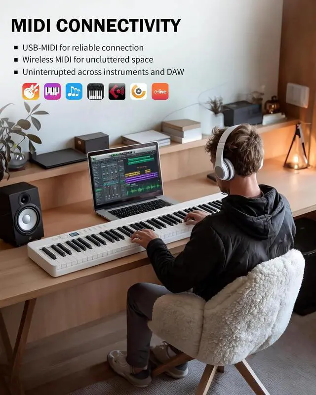 Alt view image 6 of 7 - 88-Key Portable Piano Keyboard with Semi-Weighted Keys Folding Piano | Built-in Speakers/MIDI, Long Battery Life Electric Keyboard Piano for Beginners