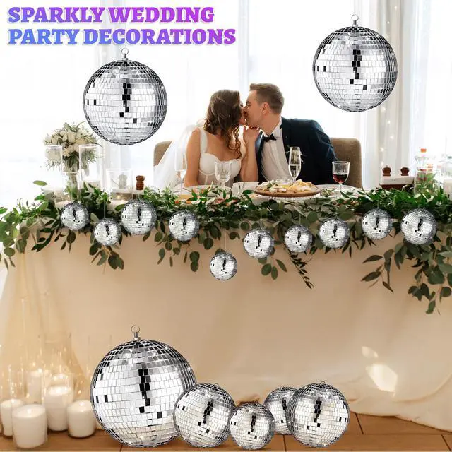 Alt view image 5 of 7 - 12 Pack Bulk Large Disco Ball Decorations, Silver Mirror Hanging Disco Balls Ornaments for Christmas Tree, Mothers Day, 70s 80s Party, Wedding, Prom, DIY Decor(8'', 6'', 4'', 3'')