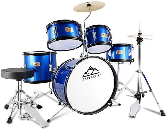 Main image of 5 Piece 16" Junior Drum Sets for Younth Drummer Beginner,Blue | Drum Set for 7-12 Years Old with Throne,Cymbal,Pedal,Drumsticks