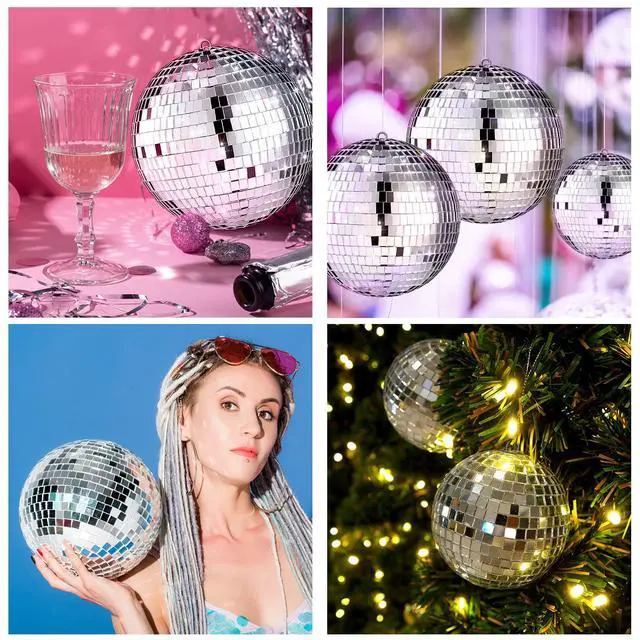 Alt view image 7 of 7 - 12 Pack Bulk Large Disco Ball Decorations, Silver Mirror Hanging Disco Balls Ornaments for Christmas Tree, Mothers Day, 70s 80s Party, Wedding, Prom, DIY Decor(8'', 6'', 4'', 3'')