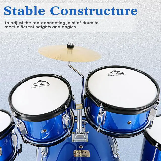 Alt view image 3 of 7 - 5 Piece 16" Junior Drum Sets for Younth Drummer Beginner,Blue | Drum Set for 7-12 Years Old with Throne,Cymbal,Pedal,Drumsticks