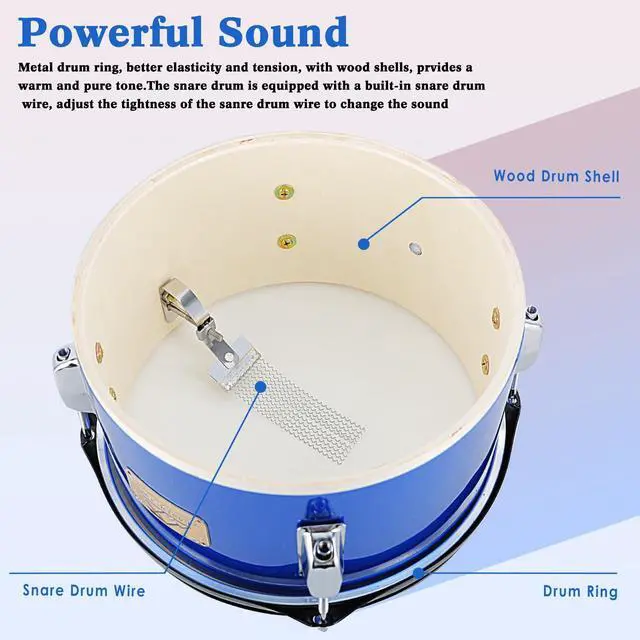 Alt view image 6 of 7 - 5 Piece 16" Junior Drum Sets for Younth Drummer Beginner,Blue | Drum Set for 7-12 Years Old with Throne,Cymbal,Pedal,Drumsticks