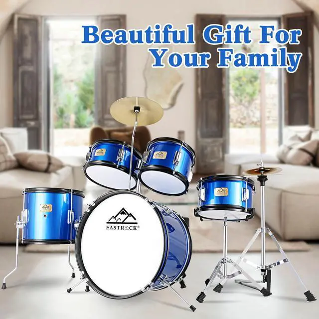 Alt view image 7 of 7 - 5 Piece 16" Junior Drum Sets for Younth Drummer Beginner,Blue | Drum Set for 7-12 Years Old with Throne,Cymbal,Pedal,Drumsticks