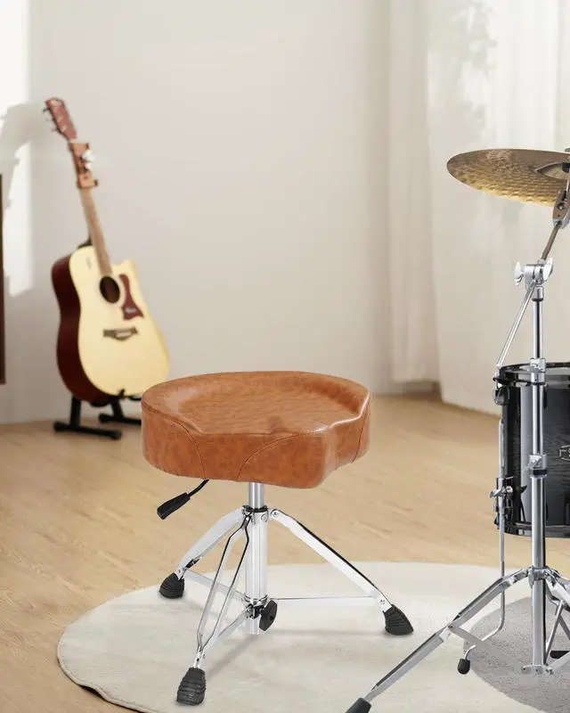 Alt view image 2 of 7 - Hydraulic Drum Throne Brown | Nitro Gas Lift Support Easy Adjust Height, Motorcycle wide Saddle Drum Seat,Stable up to 400LB for Heavy Duty Adult Drummers