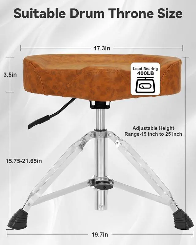 Alt view image 3 of 7 - Hydraulic Drum Throne Brown | Nitro Gas Lift Support Easy Adjust Height, Motorcycle wide Saddle Drum Seat,Stable up to 400LB for Heavy Duty Adult Drummers