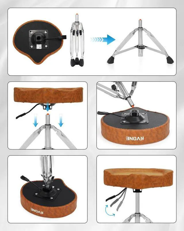 Alt view image 6 of 7 - Hydraulic Drum Throne Brown | Nitro Gas Lift Support Easy Adjust Height, Motorcycle wide Saddle Drum Seat,Stable up to 400LB for Heavy Duty Adult Drummers