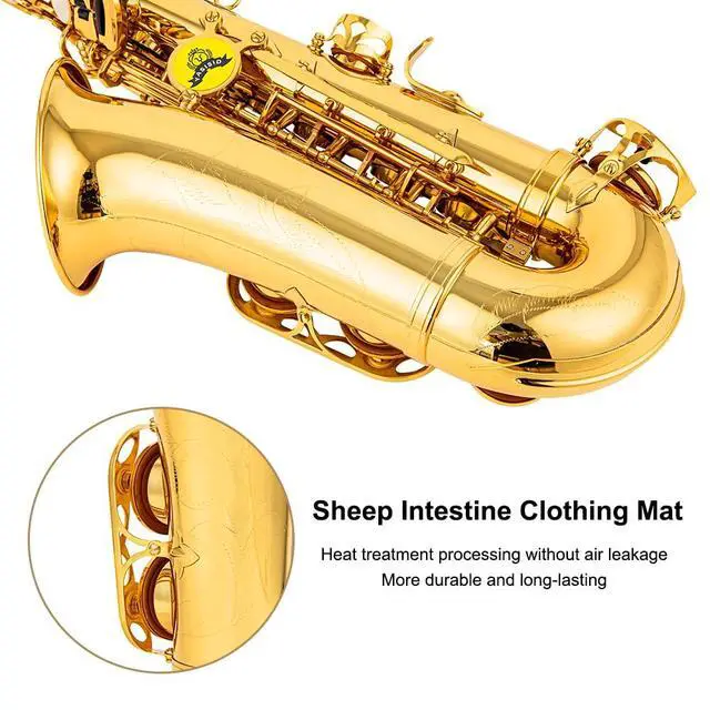 Alt view image 5 of 7 - Alto Saxophone HighQualityBrassSaxwith E-Flat Gold Lacquer Saxophon CaseMouthpiece AccessoriesIdealfor Beginnersto Advanced Musicians