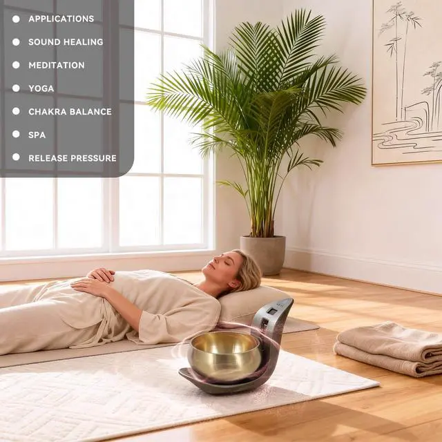 Alt view image 2 of 7 - Automatic Singing Bowl Hands-Free Sound Healing Bowl for Meditation, Yoga, Mindfulness, Energy Healing, Deep Relaxation & Sleep,Auto-Striking Tibetan Singing Bowl with Resonant Tone