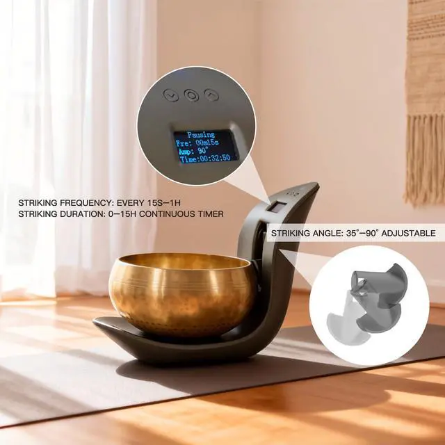 Alt view image 3 of 7 - Automatic Singing Bowl Hands-Free Sound Healing Bowl for Meditation, Yoga, Mindfulness, Energy Healing, Deep Relaxation & Sleep,Auto-Striking Tibetan Singing Bowl with Resonant Tone