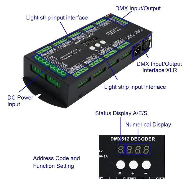 Alt view image 2 of 7 - 36CH DMX RGBW LED Digital Display Decoder, DMX512 Controller for RGBW LED Lights DC9-24V 2A/CH with 14 Built-in Effects(36 Channel with Display)