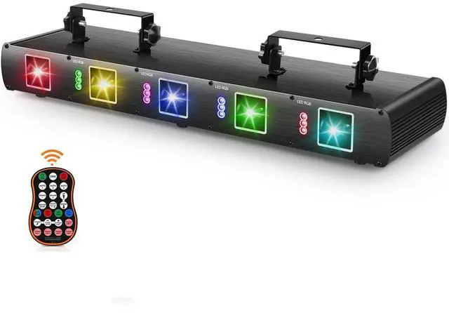 Main image of Stage Laser Light, 5 Beam Sound Activated DJ Party Lights RGBYC LED Music Projector with Remote Control DMX for Dancing Birthday Bar Pub Stage