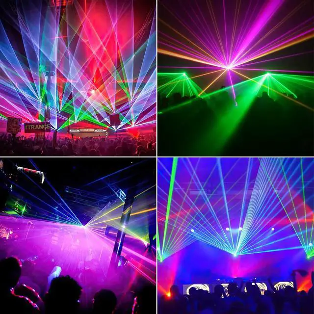 Alt view image 2 of 7 - Stage Laser Light, 5 Beam Sound Activated DJ Party Lights RGBYC LED Music Projector with Remote Control DMX for Dancing Birthday Bar Pub Stage