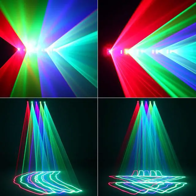 Alt view image 3 of 7 - Stage Laser Light, 5 Beam Sound Activated DJ Party Lights RGBYC LED Music Projector with Remote Control DMX for Dancing Birthday Bar Pub Stage
