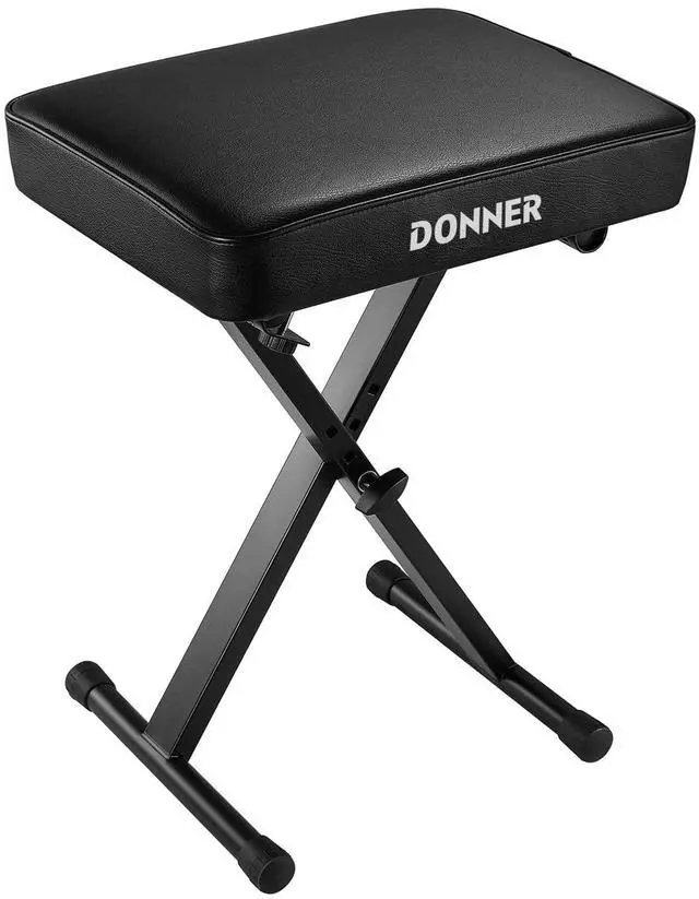 Main image of Piano Bench, Adjustable Keyboard Bench Portable Stool Collapsible Chair Foldable Seat X-Style, 2.4 Inch Thickness High-Density Sponge Padded, Non-Skid Design, Black