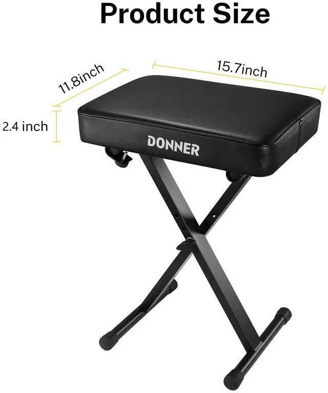 Alt view image 5 of 6 - Piano Bench, Adjustable Keyboard Bench Portable Stool Collapsible Chair Foldable Seat X-Style, 2.4 Inch Thickness High-Density Sponge Padded, Non-Skid Design, Black