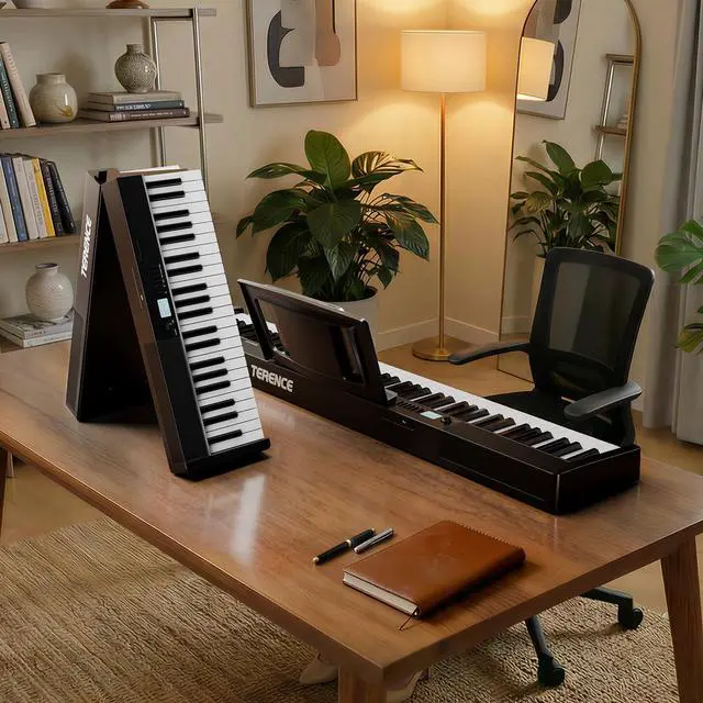 Main image of V30 Foldable 88 Key Weighted Keyboard Piano for Beginners,Black | V30 Portable 88 Key Piano Keyboard,88 Key Weighted Folding Keyboard,1800mAh Battery,2X5W Speakers,Music Stand,Sustain Pedal
