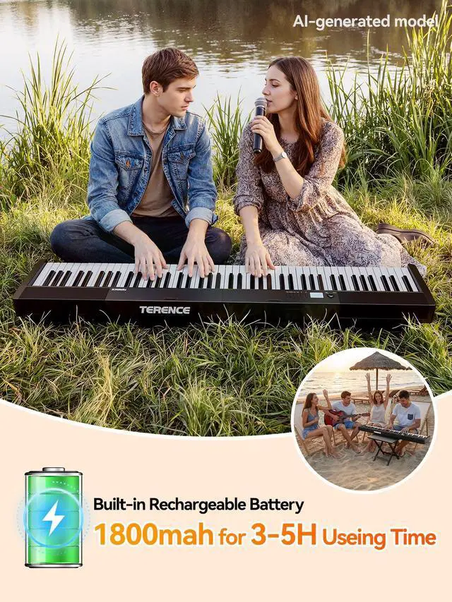 Alt view image 5 of 7 - V30 Foldable 88 Key Weighted Keyboard Piano for Beginners,Black | V30 Portable 88 Key Piano Keyboard,88 Key Weighted Folding Keyboard,1800mAh Battery,2X5W Speakers,Music Stand,Sustain Pedal