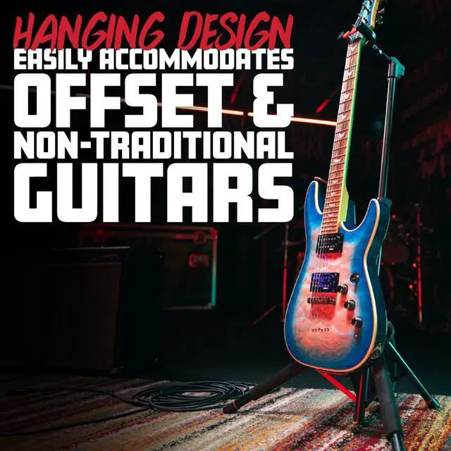 Alt view image 2 of 7 - Hanging Guitar Stand with Self-Locking Yoke and Padded Tripod Legs, Fits Most Electric, Acoustic, and Bass Guitars (GFW-GTR-1700)