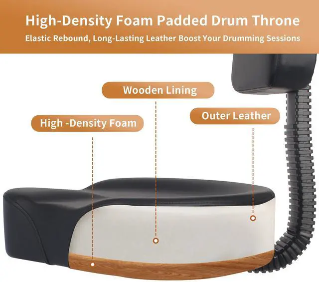 Alt view image 6 of 7 - Drum Throne with Backrest Hydraulic Drum Throne Saddle | Drum Stool for Lumbar Support, Professional Motorcycle Seat with Adjustable Height, 450lbs Heavy Duty Padded Chair for Adults