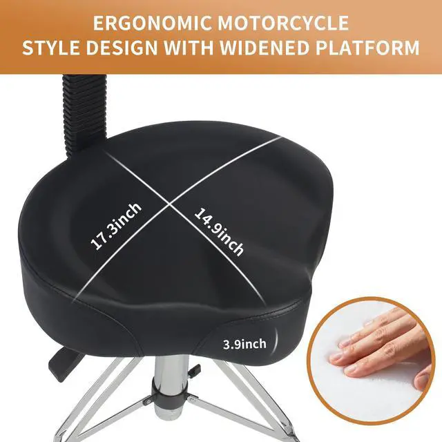 Alt view image 7 of 7 - Drum Throne with Backrest Hydraulic Drum Throne Saddle | Drum Stool for Lumbar Support, Professional Motorcycle Seat with Adjustable Height, 450lbs Heavy Duty Padded Chair for Adults