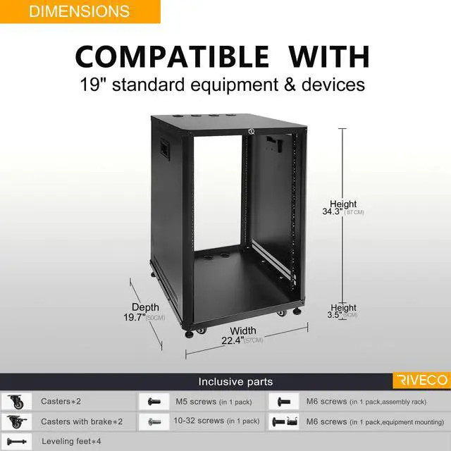 Alt view image 2 of 6 - POMU 18U Stereo & Server Rack with Caster Wheels, Rolling Network Cabinet, Open Frame for 19 inches Audio Video Music Recording & IT Equipment, Obtuse Angel, Lifting Handle