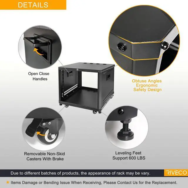 Alt view image 3 of 6 - POMU 18U Stereo & Server Rack with Caster Wheels, Rolling Network Cabinet, Open Frame for 19 inches Audio Video Music Recording & IT Equipment, Obtuse Angel, Lifting Handle