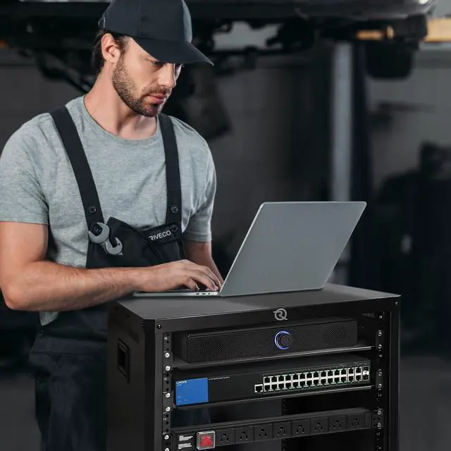 Alt view image 6 of 6 - POMU 12U Network & Stereo Rack with Caster Wheels, Rolling Server Rack Open Cabinet for 19 inches Audio Video Musical & IT Equipment Mounting, Round & Square Holes, Build in Handles Heavy Duty