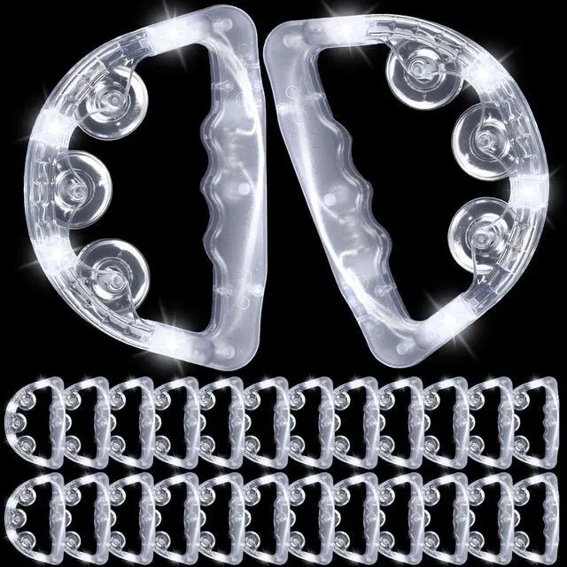 Main image of 24 Pack LED Light up Tambourines Musical Flashing Tambourine Toys Handheld Percussion Instrument Glow in The Dark Party Supplies for Teenagers Adults Wedding Party Favors (White)