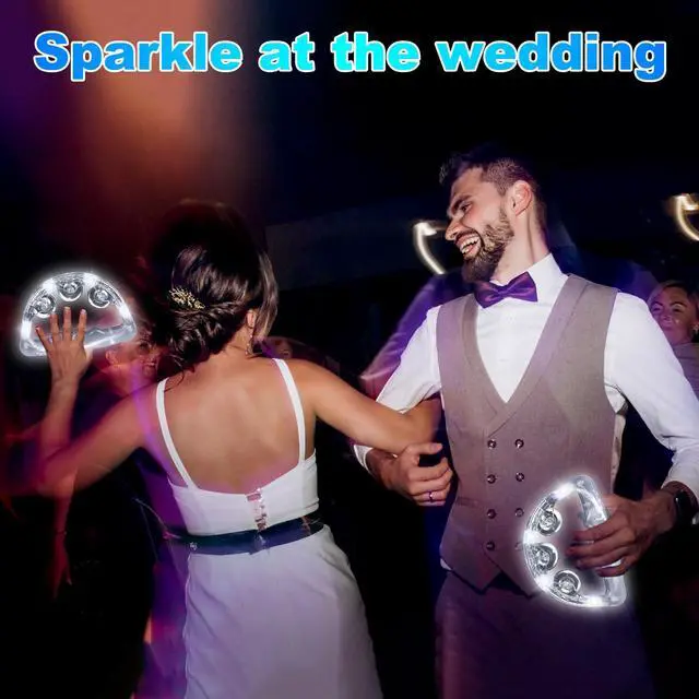 Alt view image 6 of 7 - 50 Pack LED Light up Tambourines with Flashing Lights Tambourine for Adults, Glow in The Dark Half Moon Handheld Percussion Musical Instrument for Weddings Dance Floor Props(White Lights)
