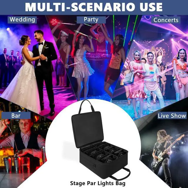 Alt view image 6 of 7 - 8 Par Spotlight Bag 5/16'' Padded Stage Lighting Storage Bag | for 8 Par Lights Bag with Dividers, Handle and Straps, Black (Bag Only)