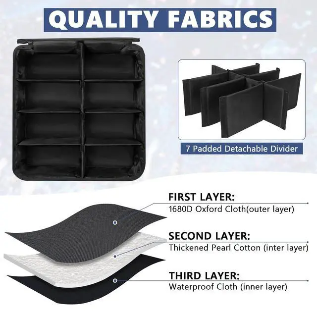 Alt view image 7 of 7 - 8 Par Spotlight Bag 5/16'' Padded Stage Lighting Storage Bag | for 8 Par Lights Bag with Dividers, Handle and Straps, Black (Bag Only)