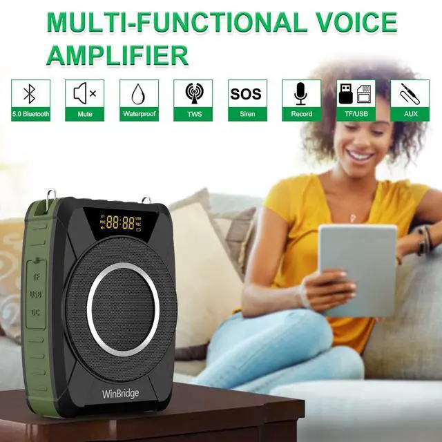 Alt view image 2 of 7 - Waterproof Voice Amplifier with Wireless Microphone Headset M801 20W | Microphone with Speaker Portable Megaphone with Mic, Bluetooth Personal PA System for Teachers, Tour Guide, Singing, Elderly