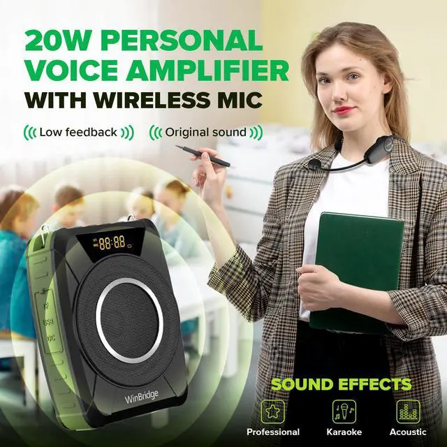 Alt view image 3 of 7 - Waterproof Voice Amplifier with Wireless Microphone Headset M801 20W | Microphone with Speaker Portable Megaphone with Mic, Bluetooth Personal PA System for Teachers, Tour Guide, Singing, Elderly