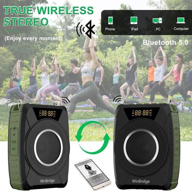 Alt view image 5 of 7 - Waterproof Voice Amplifier with Wireless Microphone Headset M801 20W | Microphone with Speaker Portable Megaphone with Mic, Bluetooth Personal PA System for Teachers, Tour Guide, Singing, Elderly