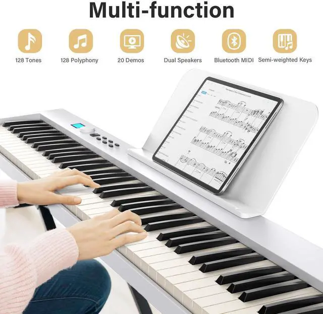 Alt view image 2 of 6 - 88 Key Folding Piano Keyboard Electric Piano | Portable Semi-Weighted Keyboard Piano Support MIDI, Built-in Speakers, Battery, Travel Piano for Beginners