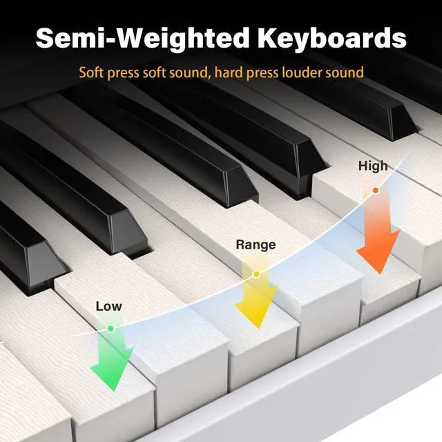 Alt view image 5 of 6 - 88 Key Folding Piano Keyboard Electric Piano | Portable Semi-Weighted Keyboard Piano Support MIDI, Built-in Speakers, Battery, Travel Piano for Beginners