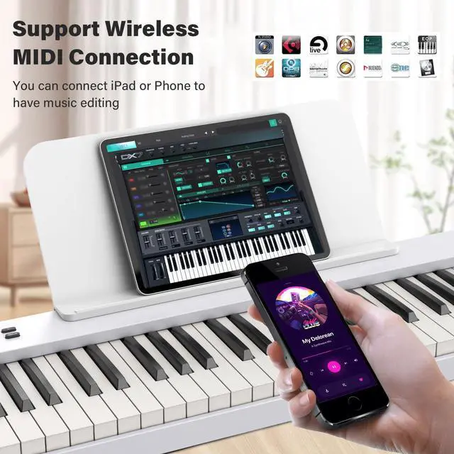Alt view image 4 of 6 - 88 Key Folding Piano Keyboard Electric Piano | Portable Semi-Weighted Keyboard Piano Support MIDI, Built-in Speakers, Battery, Travel Piano for Beginners