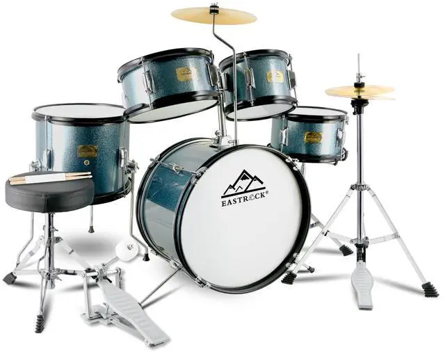 Main image of 5 Piece 16" Junior Drum Sets for Younth Drummer Beginner,Gray | Drum Set for 7-12 Years Old with Throne,Cymbal,Pedal,Drumsticks