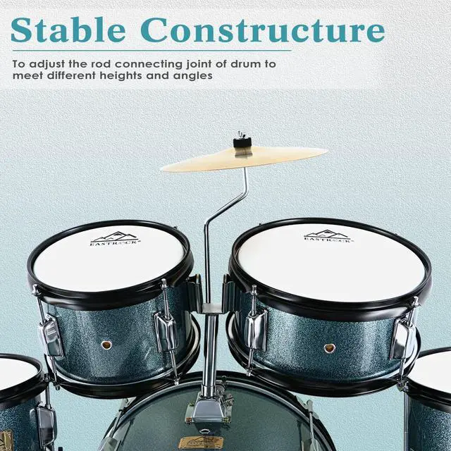 Alt view image 3 of 7 - 5 Piece 16" Junior Drum Sets for Younth Drummer Beginner,Gray | Drum Set for 7-12 Years Old with Throne,Cymbal,Pedal,Drumsticks