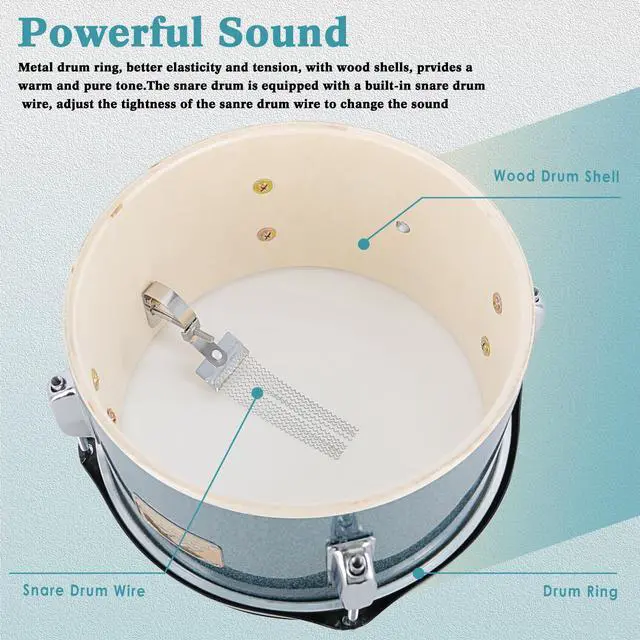 Alt view image 6 of 7 - 5 Piece 16" Junior Drum Sets for Younth Drummer Beginner,Gray | Drum Set for 7-12 Years Old with Throne,Cymbal,Pedal,Drumsticks