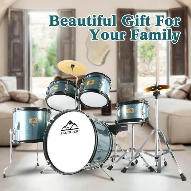 Alt view image 7 of 7 - 5 Piece 16" Junior Drum Sets for Younth Drummer Beginner,Gray | Drum Set for 7-12 Years Old with Throne,Cymbal,Pedal,Drumsticks