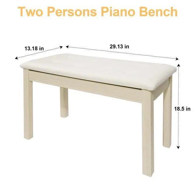 Alt view image 3 of 6 - Duet Piano Bench with Padded Cushion and Storage - Solid Wood Keyboard Bench Bookcase Stool Chair Seat Vanity Stool Tufted Wooden Piano Seat, Comfortable Sponges Pad,Apricot