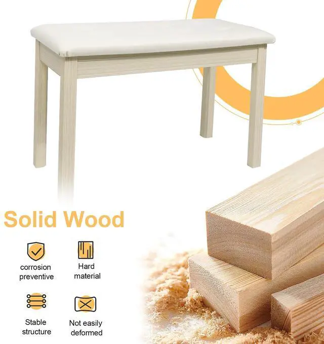 Alt view image 4 of 6 - Duet Piano Bench with Padded Cushion and Storage - Solid Wood Keyboard Bench Bookcase Stool Chair Seat Vanity Stool Tufted Wooden Piano Seat, Comfortable Sponges Pad,Apricot