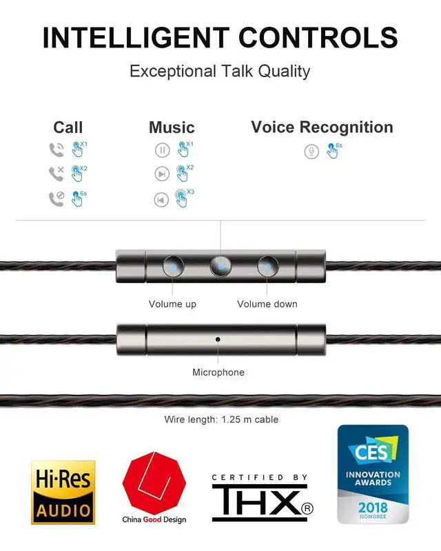 Alt view image 5 of 7 - Quad Driver Wired in-Ear Headphones, Professional Hi-Res Earphones | Hi-Res Audio, High Fidelity Sound, 3.5mm to Type-C Adapter, Clear MEMS Mic, Professional Noise Isolating