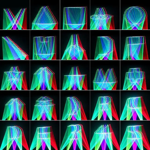 Alt view image 6 of 7 - Stage Laser Light, 5 Beam Sound Activated DJ Party Lights RGBYC LED Music Projector with Remote Control DMX for Dancing Birthday Bar Pub Stage